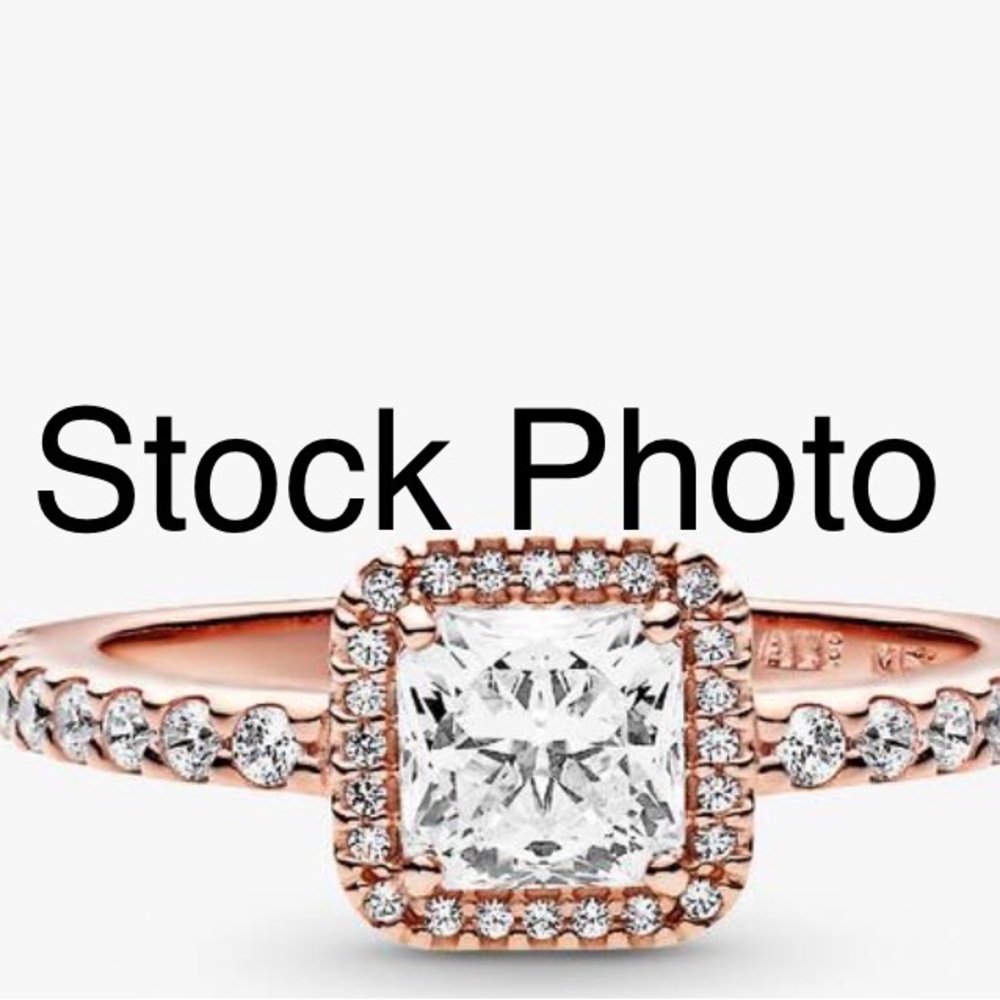 Pandora Square Sparkle Halo Rose Gold Plated Ring Size 5 With Box